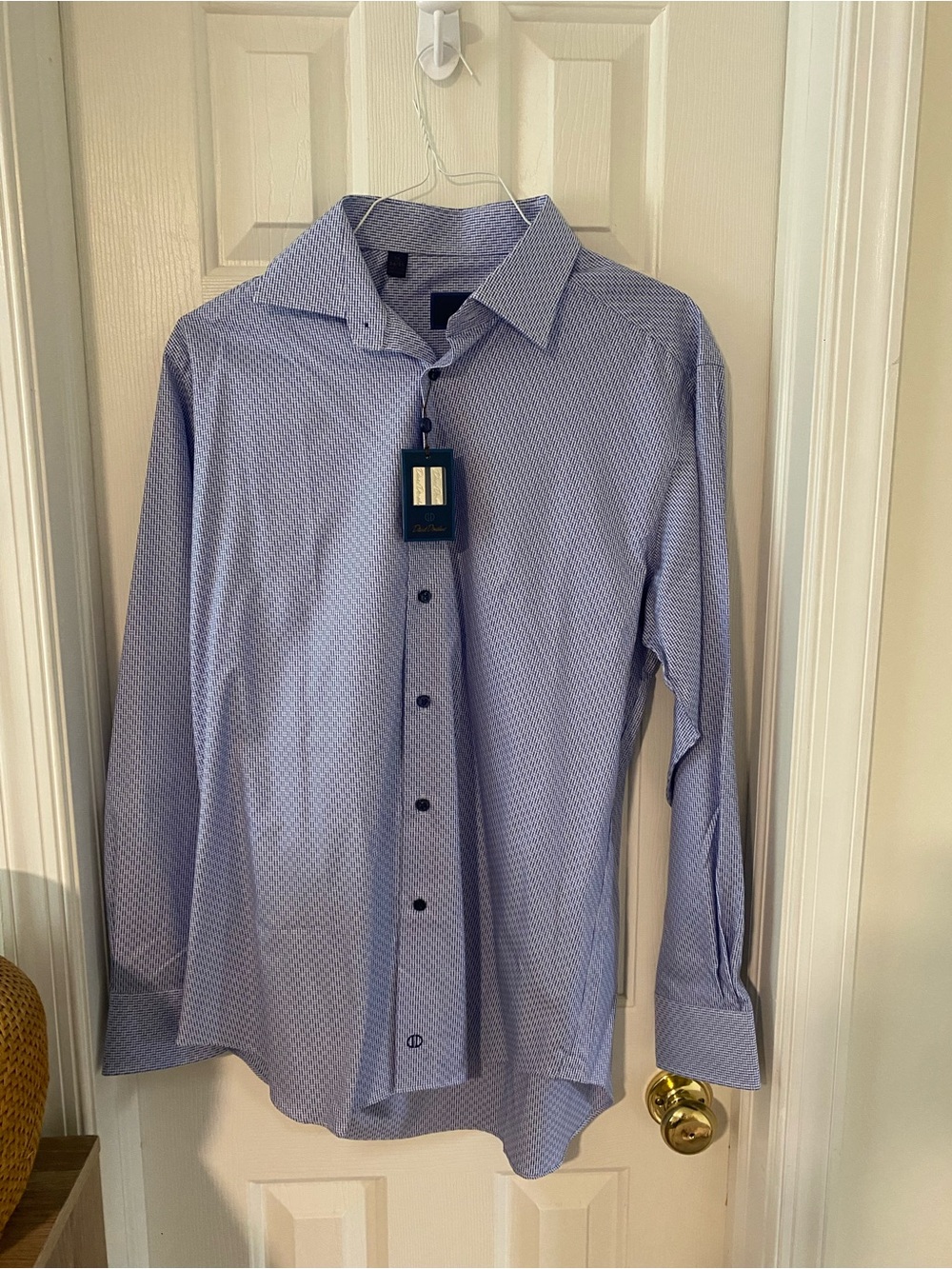 David Donahue Light Blue Patterned Dress Shirt